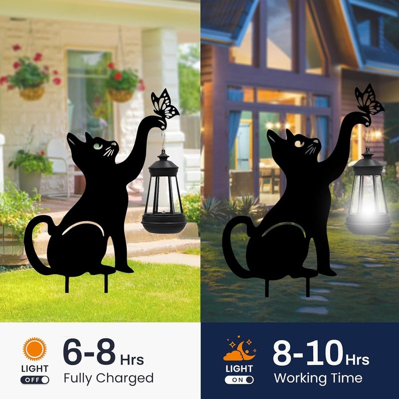 twinbling Black Cat Yard Decorations Outdoor - Solar Lights Outdoor Garden Decor Stake with Butterfly Decorative Metal Housewarming Ornament for Pathway Lawn Patio – Unique Gift for Woman Mom Grandma - Image 2